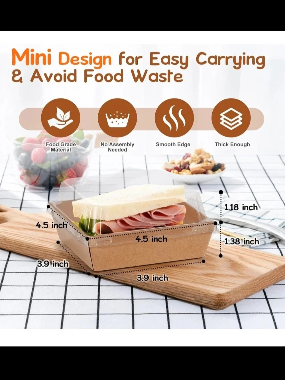 Disposable Kraft Paper Bakery Boxes with Clear Lids - BRAND NEW  50 Pcs